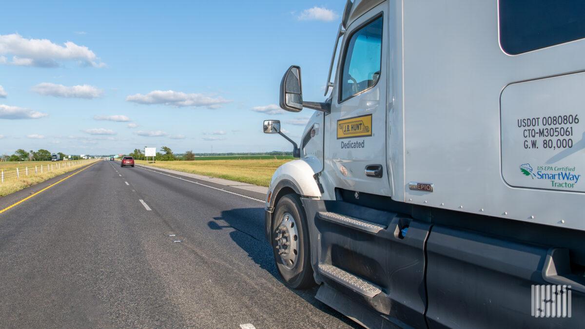 closeup of a JB Hunt dedicated tractor on a highway 1200x675 1